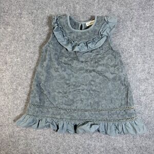 Baybala Kids Blue Grey Floral Embroidered Ruffle Sleeveless Cotton Dress Size 3T